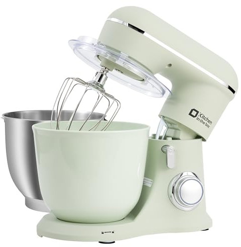 Kitchen in the box Stand Mixer, 4.5L+5L Two Bowls Food Mixer for Baking, 10 Speeds Electric Kitchen Appliance with Dough Hook, Whisk, Beater, 1300W Matte for Home Baking (Light Green)