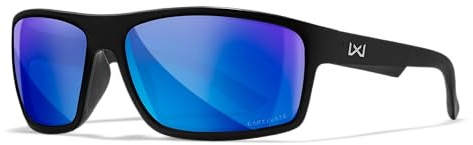 Wiley X Peak XL Captivate Polarisierte Sonnenbrille, Schutzbrille für Damen und Herren, UV-Augenschutz für Schießen, Angeln, Radfahren und Extremsport, mattschwarzer Rahmen, blau verspiegelte Gläser