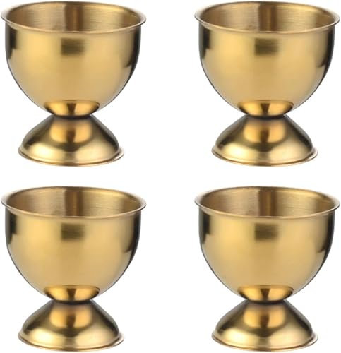 Yitobici Eierbecher aus Edelstahlmit, rund,Fuß, stapelbar, 6er Set Eierhalter Tablett,Silber(Gold,4Stück)