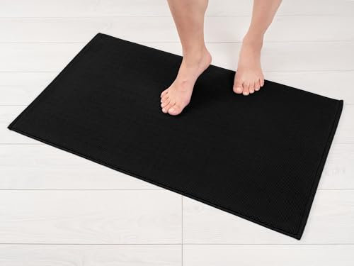 Hammetex 100% Baumwolle rutschfeste Badematte, 51x86 cm Große Badvorleger für Badezimmer, Saugfähig Schnelltrocknend Waschbar Bad Fußmatten, Schwarz