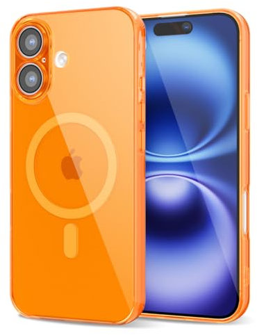 Svanove für iPhone 16 Hülle Magsafe Durchsichtig mit Kameraschutz, Dünn Transparent Bunt Handyhülle Magnetisch Induktives Laden, Einfarbig Klar Weich Slim Silikon Handy Hülle Mädchen, Neon Orange