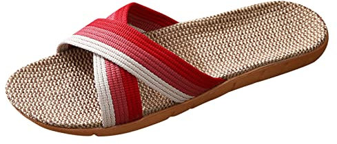 Pantofole unisex estive – Sandali piatti per coppia d'amore, boho scarpe da spiaggia bicolore estive con cinturino a croce in paglia, Z05 rosso, 35/36