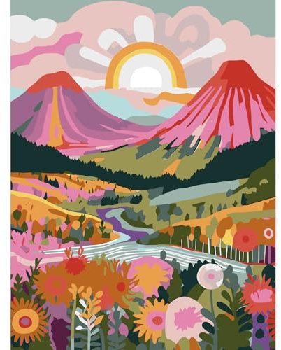 feelive Paysage Peinture par Numéro pour Adulte, Paysage DIY Kit de Peinture à l'huile sur Toile Bricolage pour Enfant Débutants Avec Pinceau Pigment Acrylique 30x40cm
