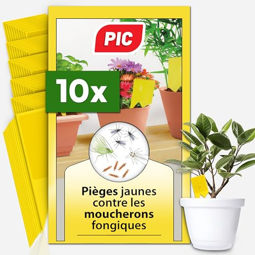 PIC Anti Moucherons Plantes Interieur – 10x Piege Moucherons Interieur efficaces et fiables, Piège anti moucheron recto-verso Excellente alternative à l'insecticide moucheron, jusqu'à 6 mois par piège