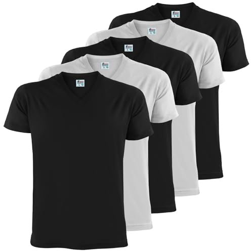 ALPIDEX T-Shirt Camisetas Hombre Pack de 5 Cuello de V Camisa de Manga Corta Algodón Shirt Men Casual Unicolor S M L XL XXL 3XL 4XL 5XL, Tamaño:xxxl, Color:Black/White