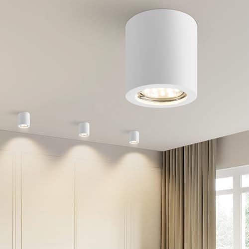 ZMH Aufbauspot weiß Aufbaustrahler rund: Aufbauleuchte GU10 Deckenspots Spots Deckenleuchte Aufputz aus Gips Modern klein Deckenlampe Max.40W für Küche Wohnzimmer Esszimmer - Ohne Leuchtmittel