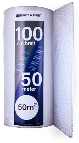 Broxfer Rouleau de film à bulles - 1 m x 50 m - Pour déménagement/expédition - 2 couches - Film d'emballage LPF