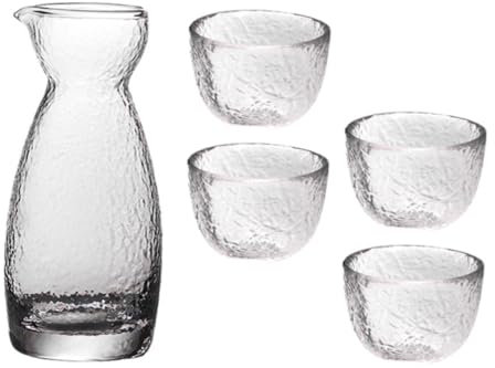 Cabilock Set Tazze Da Sakè in Vetro Trasparente Brocca, Bicchieri Da Vino Multifunzionali Per Bar, Ristorante e Casa, Materiali Ecologici e Senza Odori, Kit Giapponese 1 Brocca 4 Tazze