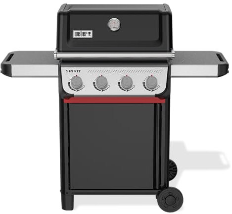 Weber Spirit E-410 Gas Barbecue / 4 Burners, Snap-Jet Ignition, Durable Wheels and Warming Rack, 51 x 46 cm Cooking Surface, Compatible with Weber Works Side Rails, Black/Silver