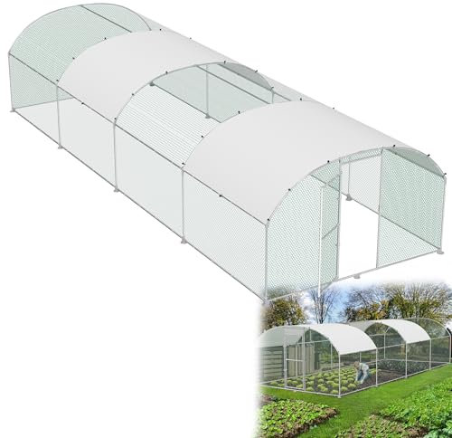 HENGMEI Hühnerstall 300x800x200cm Freilaufgehege Käfige Kleintierstall Verzinkter Stahl Hühnerkäfig Geflügelstall Voliere mit PE Dach Außen Freigehege mit Schloss Geflügelstall, Kuppeldach