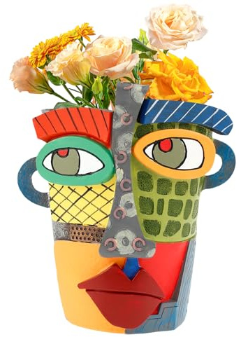 Sutowe Pot de fleurs en résine avec tête abstraite - Pot de fleurs coloré - Art artistique - Portable - Avec poignée pour plantes de décoration d'intérieur (paiement régulier)
