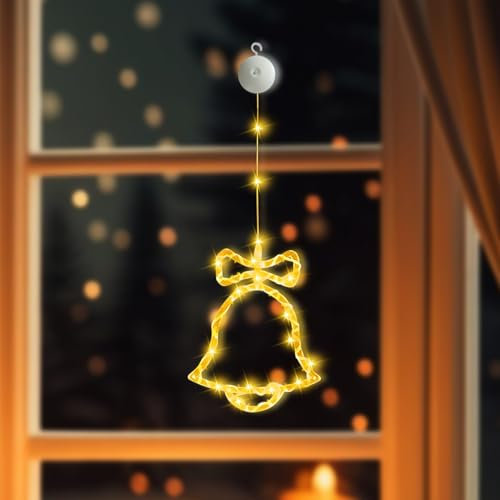 ACAREY Weihnachtsdeko Fenster Licht Weihnachten Lichterkette LED Weihnachtsbeleuchtung Stern Weihnachtsdeko Lichterkette Batteriebetrie mit Saugnäpfe, Fenster für Weihnachten Deko Innen (Glocke)