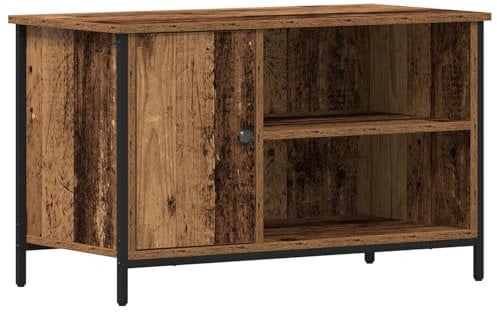 vidaXL Rustic Oak Solid Wood TV Cabinet - Entertainment Center with Metal Accents, Ample Storage, for Living Room, Brown Matte Finish, Indoor Use