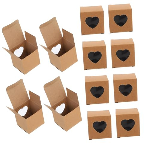Ciieeo Quadratische Bonbonboxen Große Kapazität aus Papier 100 Stück Braun mit Herzförmigem Fenster Vielseitig Nutzbar und Weihnachten Geschenkbox für Partys