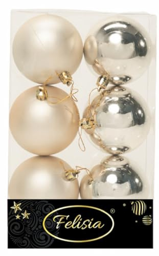 Set 6 Sfere di Natale in Plastica Ø 8Cm – Assortite Lucide e Opache – Vari Colori (Champagne)