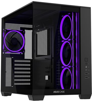 ASUS A32 PLUS TG ARGB BLK, Case ATX Nero, Pannello in Vetro Temperato | Doppia Camera, Supporta Radiatori da 360mm e Schede Grafiche da 420mm, 4 Ventole ARGB Preinstallate, Gestione Pulita dei Cavi
