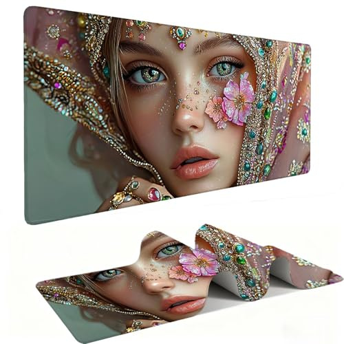 Tapis Souris de Jeu, XXL Grand Tapis de Souris Gaming 120 x 60 cm épaisseur 3MM, Mouse Pad D'ordinateur Antidérapant et étanche avec Bords Bureau pour Jeux/Bureau/Maison - (Belle Femme) s-810