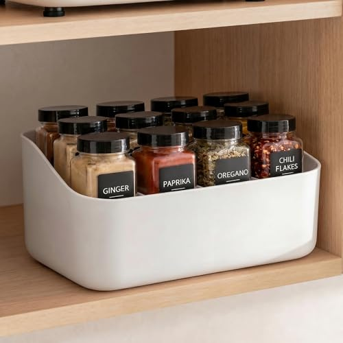 PAVSTINE Gewürz Organizer mit 4 Fächern Gewürzhalter für Gewürzgläser | Spice Rack Organiser für Küchenschrank, Schublade, Kühlschrank, Vorratsschrank, Weiß