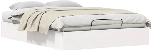 vidaXL Ottoman Bettgestell mit Stauraum Weiß 140 x 190 cm, Hübsches Staubett, modernes rechteckiges Design, Gaslift-Rahmen, praktischer Platzsparer, massives Kiefernholz