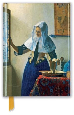 Premium Notizbuch DIN A5: Johannes Vermeer, Wasserkanne am Fenster: Unser hochwertiges, liniertes Blankbook mit festem, künstlerisch geprägtem Einband ... Notizbuch DIN A 5 mit Magnetverschluss)