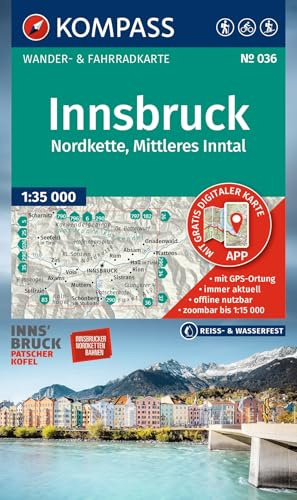KOMPASS Wanderkarte 036 Innsbruck, Nordkette, Mittleres Inntal 1:35.000: Wander- und Fahrradkarte in einem - inklusive Offline-Verwendung in der ... Panorama. Skitouren. Langlaufen. Reiten.
