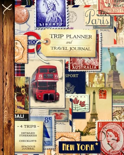 Trip Planner & Travel Journal: Vacation Planner & Diary for 4 Trips, with Checklists, Itinerary & more [ Softback Notebook * Large (8” x 10”) * Vintage Collage ] (Travel Gifts)