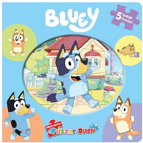 Bluey Mein erstes Puzzle-Buch - Rätselbuch für Kinder – 10-seitiges wattiertes Pappbilderbuch, 5 Puzzles zum Spielen und Lernen