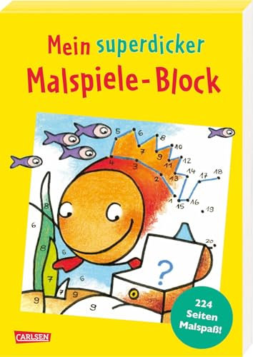 Mein superdicker Malspiele-Block: Malblock für Jungen und Mädchen ab 4 Jahren mit Malen nach Zahlen, Punkt zu Punkt und lustigen Ausmalbildern zum Verbinden und Weitermalen
