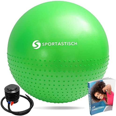 Sportastisch Gymnastikball „Massage Gym Ball“ Dicker Anti-Burst Sitzball 55 – 60 cm Büro Geburtsball Schwangerschaft Fitness Yoga inkl Pumpe & E-Book