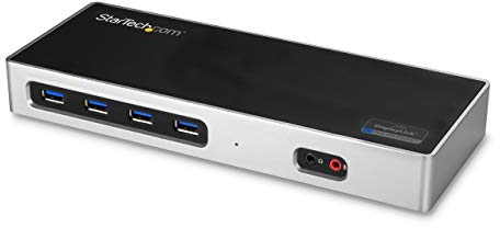 StarTech.com Dual-4K-Dockingstation – USB-C und -A (3.0) – DisplayPort für Zwei Monitore + HDMI-Dock für Mac- und Windows-Laptops (DK30A2DH), Schwarz/Silberfarben