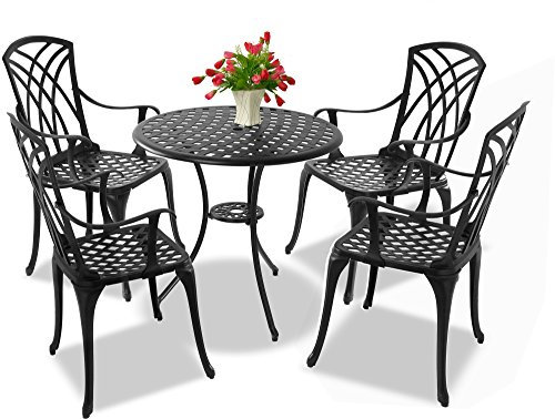 Centurion Supports OSHOWA Garden & Patio Table & 4 Large Chairs with Armrests Cast Aluminium Bistro Set - No Cushions