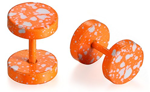JewelryWe Fake Plug Ohrstecker Edelstahl: 8MM Herren Damen Tunnel Ohrringe Fake Ohr Plugs Ohrstecker Ohrpiercing Cheater Illusion Barbell Stud Schraube Helix Tragus Piercings Camouflage Orange