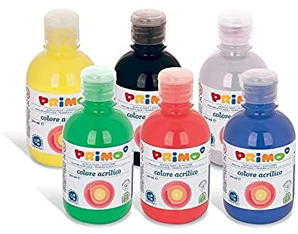 PRIMO Morocolor, 6 Acrylfarben in 300 ml Flasche, Intensive und brillante Farben, Permanenttempera, Für den Innen- und Außenbereich geeignet, Kann auf jedem Untergrund verwendet werden