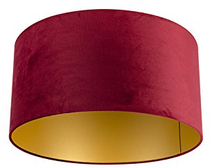 QAZQA Baumwolle Velour Lampenschirm rot 50I50I25 mit Gold I Messingener Innenseite,