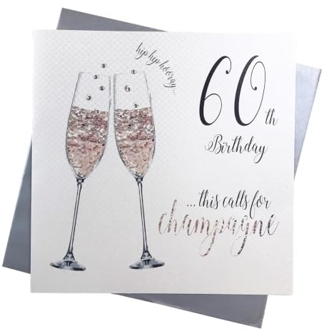 White Cotton Cards XDT83-60 Glückwunschkarte zum 60. Geburtstag, handgefertigt, groß