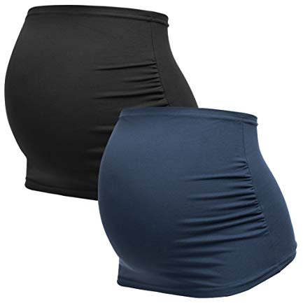 Herzmutter Bandes de Ventre de maternité - Bandeau de Grossesse - Lot de 2 Bandes Abdominales - Ceinture de Grossesse - Bandeau pour Femmes Enceintes - Extension de T-Shirt - 6000 (Noir/Bleu, L)