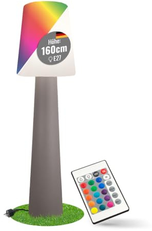 8 seasons LED Stehlampe No. 1, 160 cm RGB (Taupe) - große Stehleuchte außen | Farbwechsel, dimmbar, Fernbedienung, E27-Fassung, LED austauschbar, wetterfest IP44, mit Strom, für Garten, Terrasse, Balkon