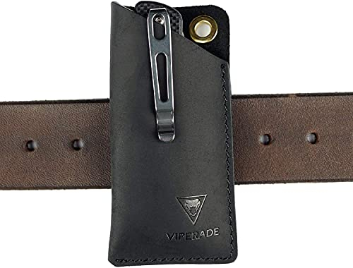 VIPERAED PJ11 EDC Small Leather Sheath for Belt,Leather Holster for Small Flashlight,Utility Small Leather Knife Sheath,Leather EDC Pocket Slip for Small Multitools(Black)