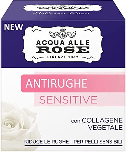 Acqua alle Rose, Crema Viso Antirughe Sensitive con Collagene Vegetale ed Estratto di Rosa, Crema Antirughe, Delicata sulla Pelle, Ideale per Pelli Sensibili - 100% Naturale - 50ml