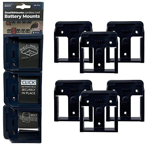 StealthMounts Supports de Batterie pour Bosch Professional 18v | Fixations de Batterie sans Fil pour Outils Bosch Professional 18v | Lot de 6 | Organisateurs de Batterie Bleu pour Bosch 18v