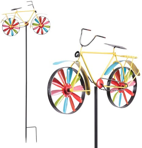 Alpine Corporation Alpine JUM134HH Fahrrad-Windmühle, für den Außenbereich, 106,7 cm hoch, mehrfarbiger dekorativer Gartenpfahl, 38,1 cm L x 10,2 cm B x H