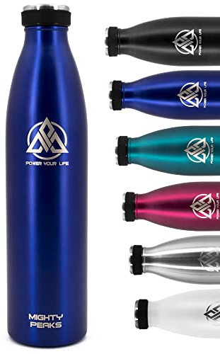 MIGHTY PEAKS Edelstahl-Trinkflasche 750ml - Blau, Blue - Thermosflasche, Isolierte Wasserflasche, BPA-Frei, Isolierflasche doppelwandig, Auslaufsicher, Kohlensäure, Sprudel und Kinder geeignet