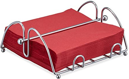 4 x Serviettenhalter, mit Beschwerer, für 33x33 cm Servietten, Edelstahl-Optik, Design Serviettenständer Metall, silber
