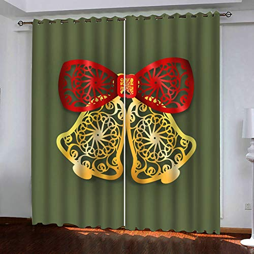ANAZOZ Rideaux Occultants Isolation Thermique Vert Rouge Jaune, Rideau Imprimé Cloches Nœud Coupe-Papier pour Salon Chambre - Polyester -L 214 x H 115cm