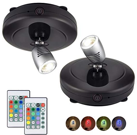 HONWELL Faretto LED senza fili a batteria con telecomando, RGB Illuminazione per freccette Timer Immagini ruotabili Illuminazione per pittura a specchio Scala da cucina,2 pezzi, Nero