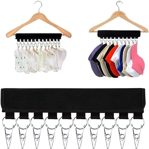 QUMENEY 1PC Cap Organizer Hanger Baseball Cap Holder with 10 Stainless Steel Clips for Closet Hats Socks Scarfs Tie Storage Over the Door for Travel Hotel Home Wardrobe