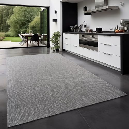 TT Home Teppich Für Outdoor Küchenteppich Balkon Terrasse Unifarbenes Design Modern, Farbe:Grau, Größe:120x160 cm