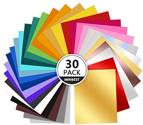 ImnBest 30 Stück Vinylfolie Plotter,30.5 x 20.5cm Selbstklebende Folie für Cricut - 30 Vinylfolie für die Dekoration von Partys oder Feiertagen