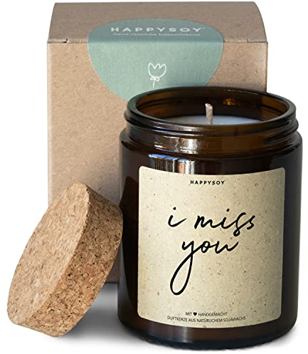 Geschenk Fernbeziehung - Duftkerze im Glas mit Spruch - natürlich, handgemacht - nachhaltige persönliche Geschenkidee aus der Ferne - für beste Freundin Freund - i miss you
