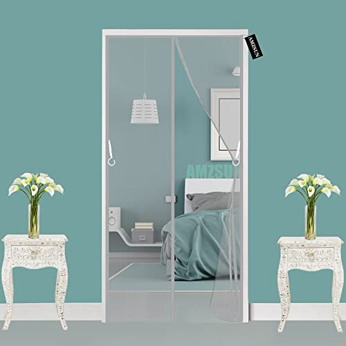 mosquitera puertas correderas de aluminio 70 x 200 cm Cortina Protección contra Insectos con Imanes Sellado Automaticamente para Puertas Correderas/Balcones/Terraza,Gris
